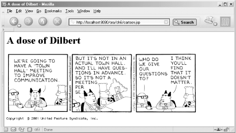 A JSP page with a dynamically inserted image file (Dilbert © UFS. Reprinted by Permission)