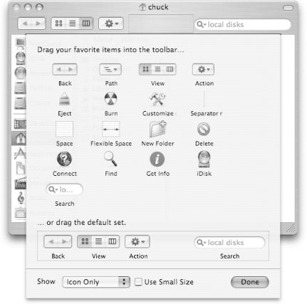 The Finder’s Customize Toolbar window