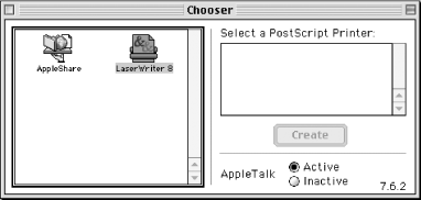 The Chooser (with the LaserWriter 8 driver loaded)