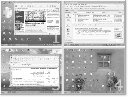 The Virtual Desktop manager can display all four of your desktops simultaneously. To switch among them, you just click the screen you want to go to.