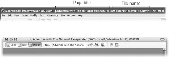 The title of the page appears in the Toolbar and at either the top of the screen (Windows, top) or at the top of the document window (Mac, bottom).