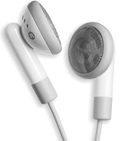 You’re supposed to wedge the iPod earbuds into your ear canals, preferably after covering each one with one of the included gray foam covers. (You even get two sets of these covers, so you and a loved one don’t have to exchange earwax.) As with any type of headphone, excessively loud music can damage hearing, so use the volume controls sensibly.