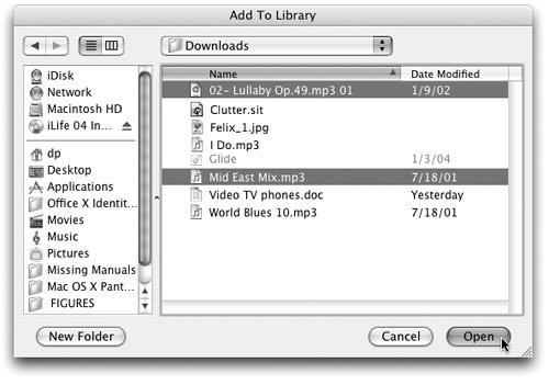 Select the file you’d like to add to your expanding iTunes library with the File→Add File to Library command. If the files you want to add are not in iTunes-friendly formats, you can find scores of shareware on the Web that can convert different audio formats. Some of these sites include MP3 machine (), the Hit Squad (), and MP3-Converter ().