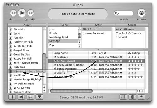 Making a playlist is as easy as dragging song titles from your library window to your new playlist window. The other way to add songs to a playlist is to drag them over from the Songs window and just drop them on the new playlist’s icon in the Source list. (If you have a lot of playlists, though, you risk accidentally dropping songs on the wrong icon.)