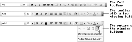 When you shrink the Formatting toolbar, some of the buttons for applying numeric styles disappear. You can reach these missing buttons by clicking the right side of the toolbar, which opens a menu with the rest of the buttons.
