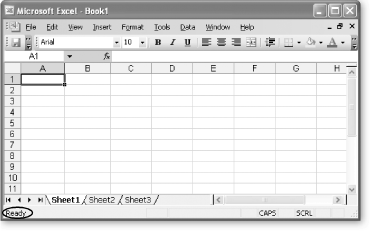 The Status bar is an always available (but often overlooked) part of the Excel window. In it, you can see the basic status text (which just says “Ready” in this example) and several compartments on the right that display various indicators when they’re active (like “CAPS” and “SCRL” in this example).