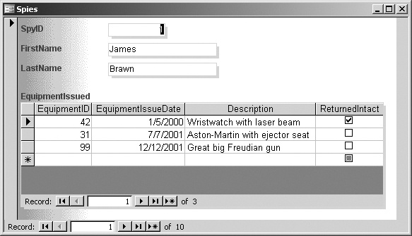 When two tables are linked, you can create forms with embedded subforms. For each record you display in the main form, the subform shows its related records in a different table.