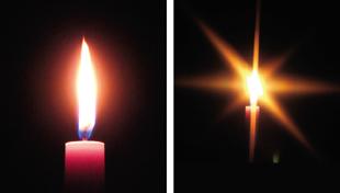 Candle flame without and with a star filter