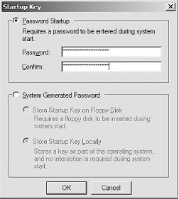 The Syskey dialog box that allows you to choose the mode for Syskey protection