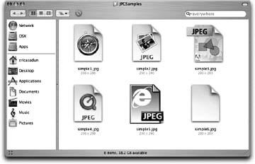 Icons indicate the application and file types associated with these otherwise identical JPEG images.