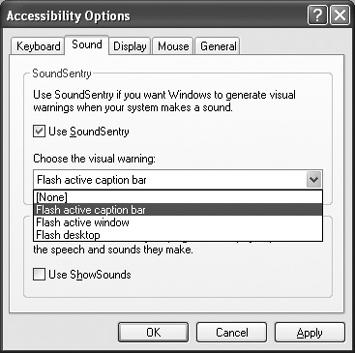Use SoundSentry to provide visual queues to the hearing impaired.