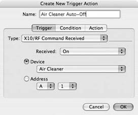 New Trigger Action dialog box