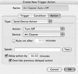 Specifying the Indigo trigger actions