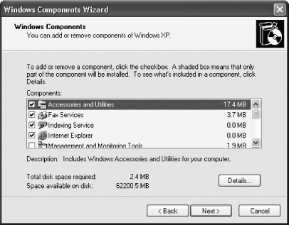 The Windows Component Wizard only lets you remove certain applications and utilities