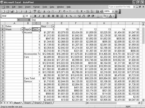 The gray bar tells you where your PivotTable header will end up when you release the left mouse button.