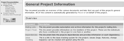 The four project information reports generated by the XDoc plug-in