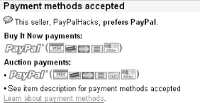 Buttons indicating that you prefer PayPal in an eBay listing