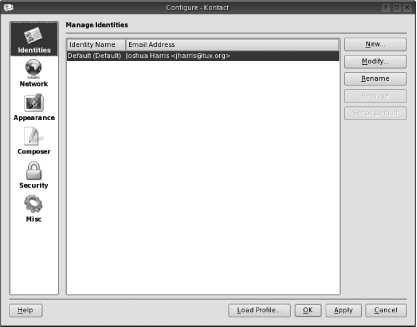 The KMail configuration window