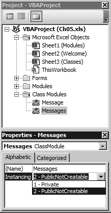 The Instancing property exposes objects outside Excel