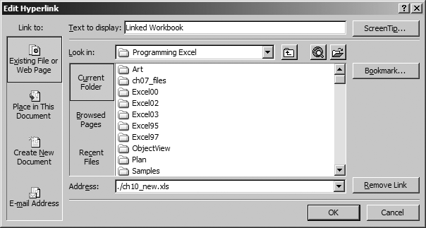 Creating a hyperlink in Excel