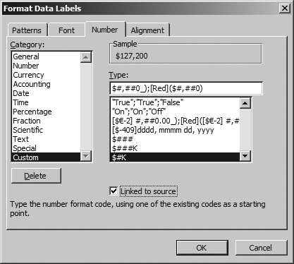 Right-click the label and choose Format Data Labels to see this dialog box
