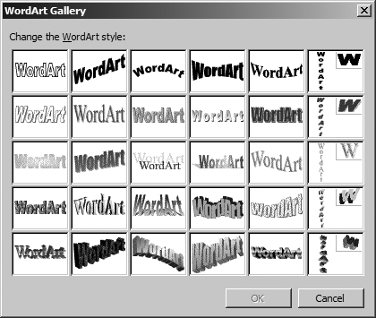 View available text effects from the WordArt Gallery