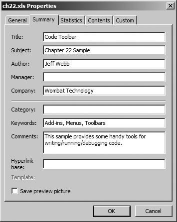 Setting add-in document properties