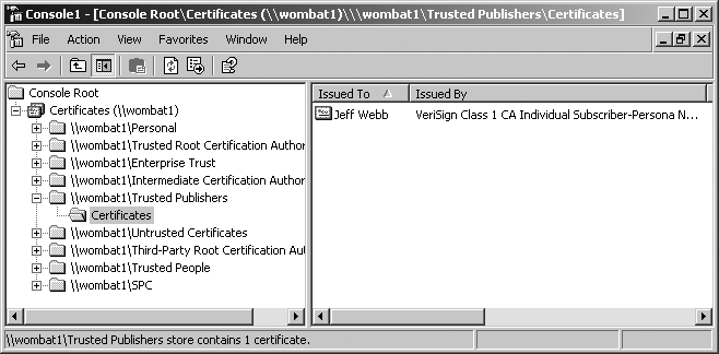 Use the certificates snap-in to administer certificates through the network