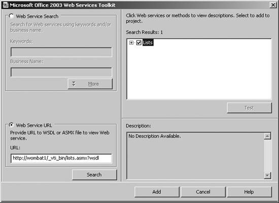 Adding a reference to a SharePoint server using the Office 2003 Web Services Toolkit