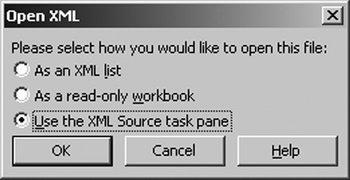 The Open XML dialog box