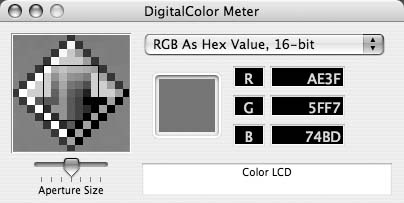 DigitalColor Meter, picking up the hexadecimal values of any pixel on the screen