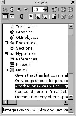 Navigating OpenOffice.org Writer embedded comments