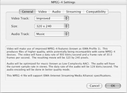 MPEG-4 export dialog