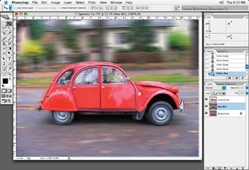 Use the wheels of the car to set correct motion blur angle for background