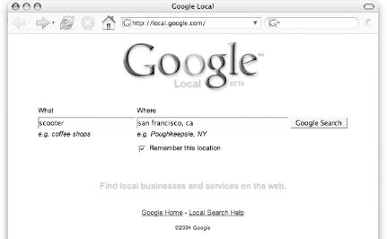 The Google Local home page