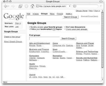 The Google Groups 2 home page