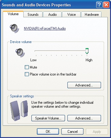 Sounds and Audio Devices Properties dialog
