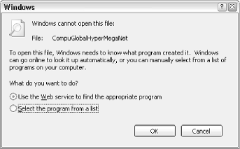 Double-click a file of an unknown type (unfamiliar filename extension), and Windows will display this dialog asking what to do