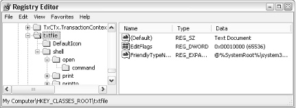 The second Registry key contains the file-type information; several file-extension keys can point to this key