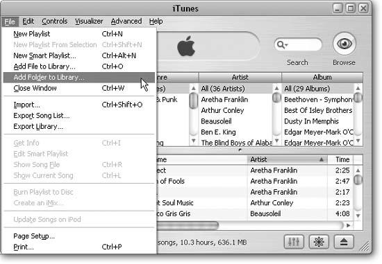 In this book, arrow notations help simplify menu instructions. For example, “File →Add Folder to Library” is a more compact way of saying, “In the iTunes File menu, choose the Add Folder to Library option.”