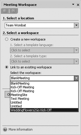 Linking a meeting request to an existing workspace