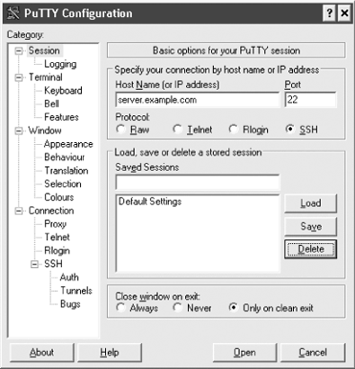 PuTTY Configuration dialog