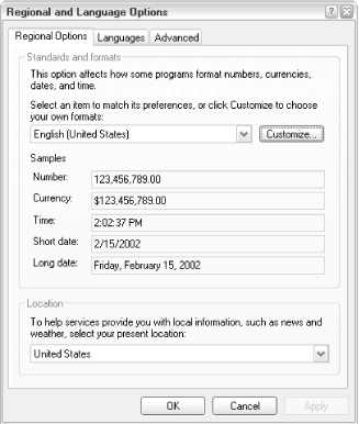 Choose the way dates, times, and currency are displayed with the Regional and Language Options dialog