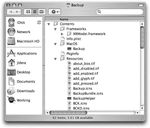 The contents of an application bundle shown in the Finder