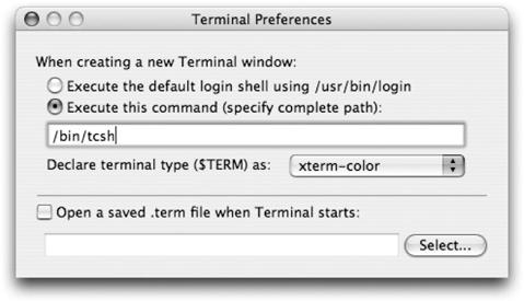 Changing the shell using the Terminal preferences pane