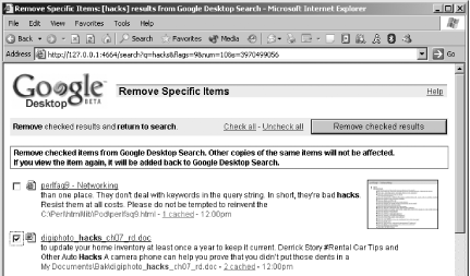 Removing items from your Google Desktop index