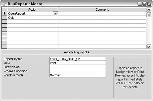 Using a macro to run the report and close the database