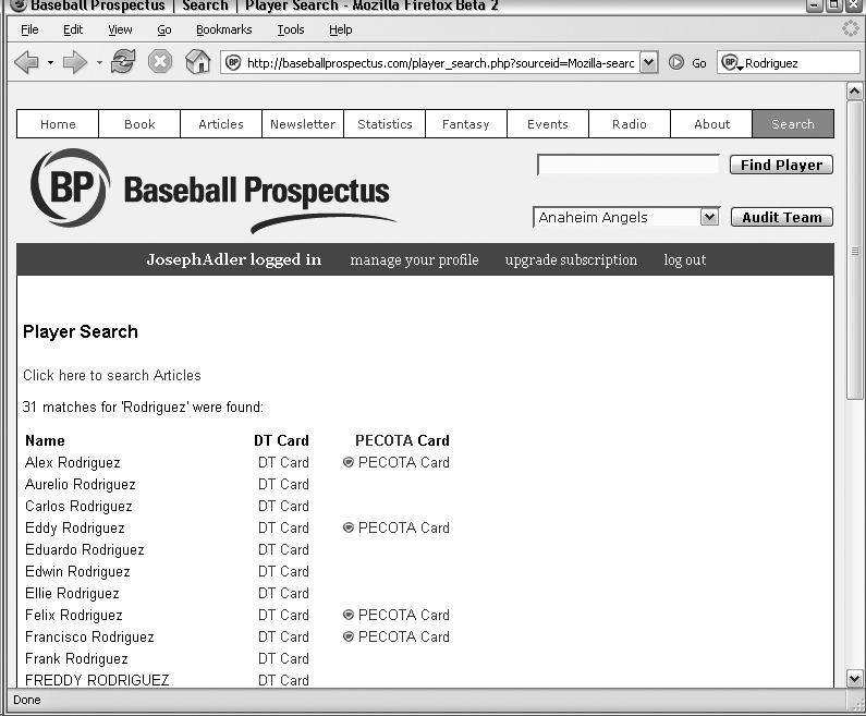 Searching for “Rodriguez” at Baseball Prospectus