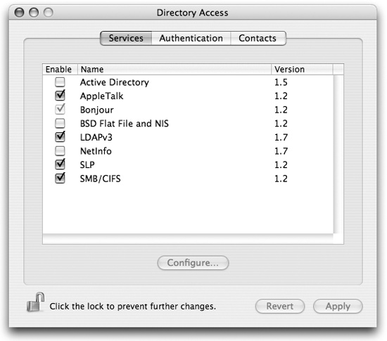The Directory Access application shows the available plug-ins