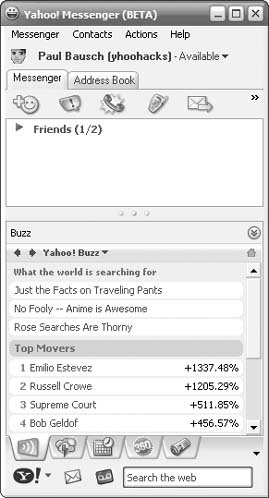 The Yahoo! Buzz content tab in Yahoo! Messenger